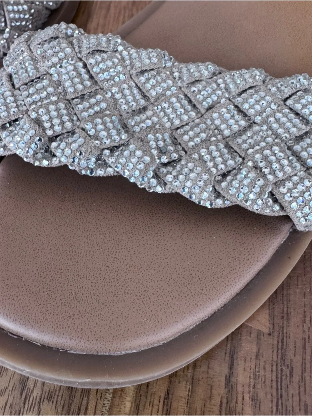 Steve Madden Braided Sparkle Strap Sandals Tan/Nude/Silver. Size Kid’s 11 - Picture 7 of 13